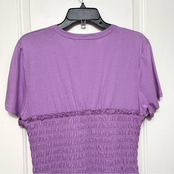 New Veronica Beard Tomlin Smocked Bodice Mini T-Shirt Dress in Violet Size L - Picture 9 of 13